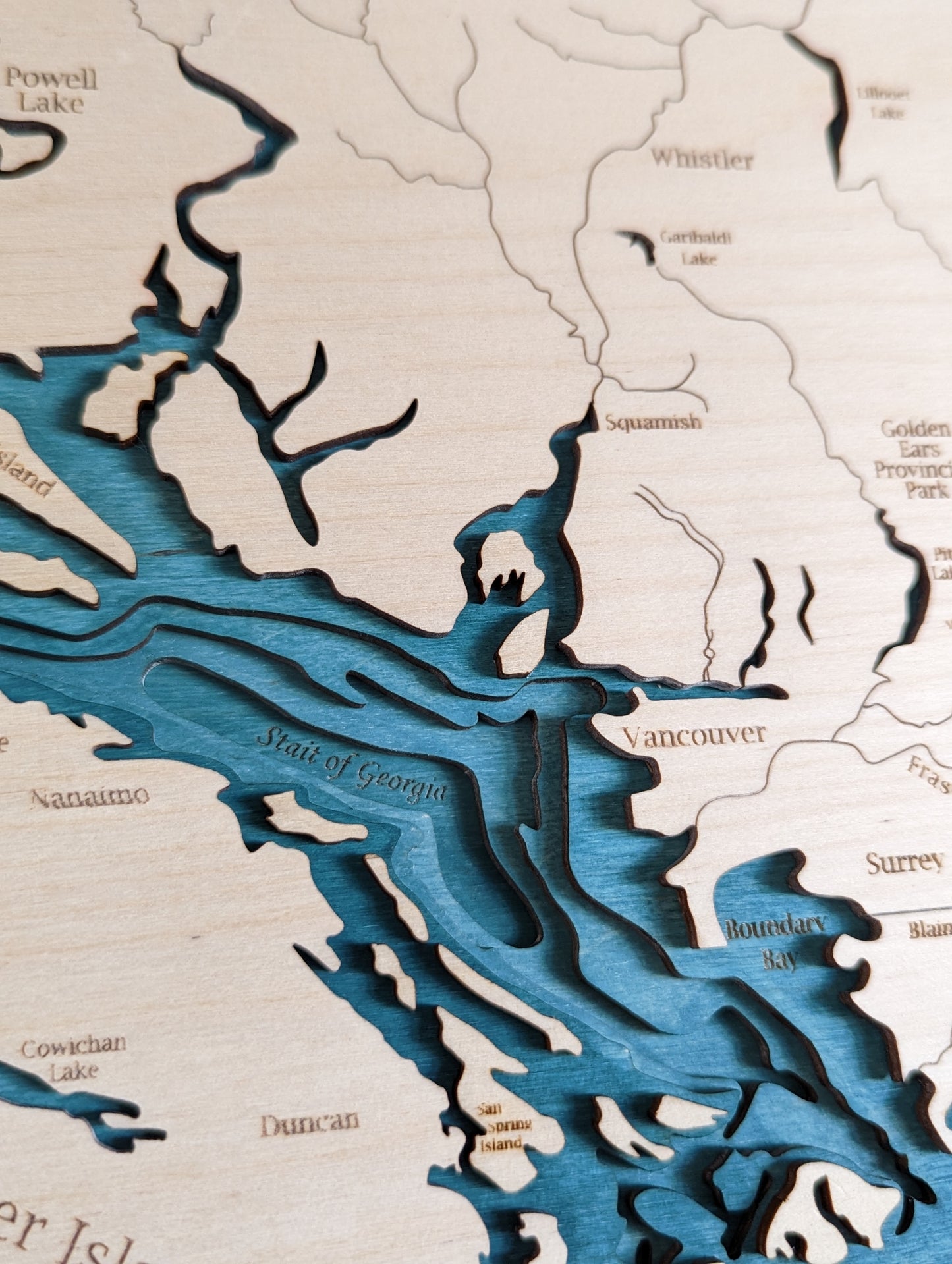 Southern Pacific British Columbia 3D layered Wooden Bathymetric Map