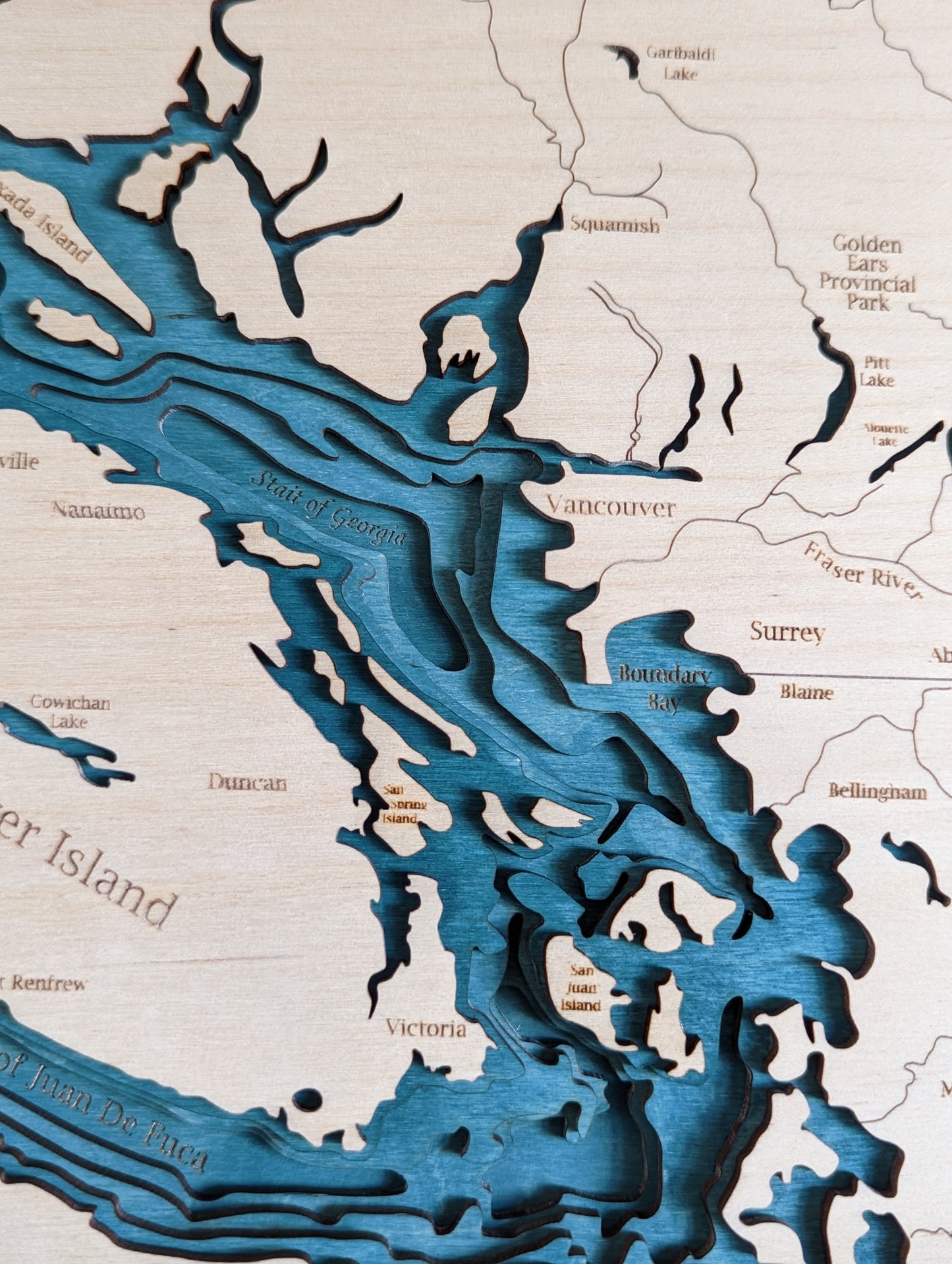 Southern Pacific British Columbia 3D layered Wooden Bathymetric Map