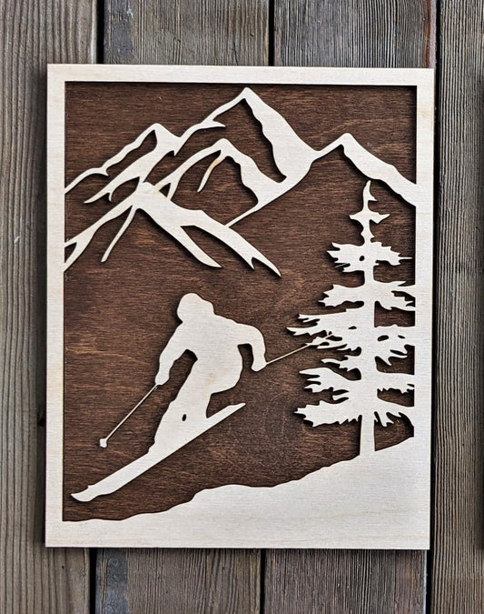 Wooden 3D Layered Skiing Wall Art Sign 35.00
