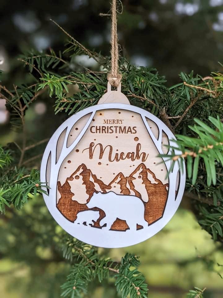 Personalized Bear with Mountains Christmas Ornament Christmas Ornament 30.00