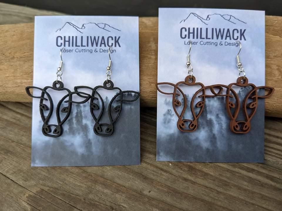 Dangly Wooden Cow Earrings Earrings 12.00