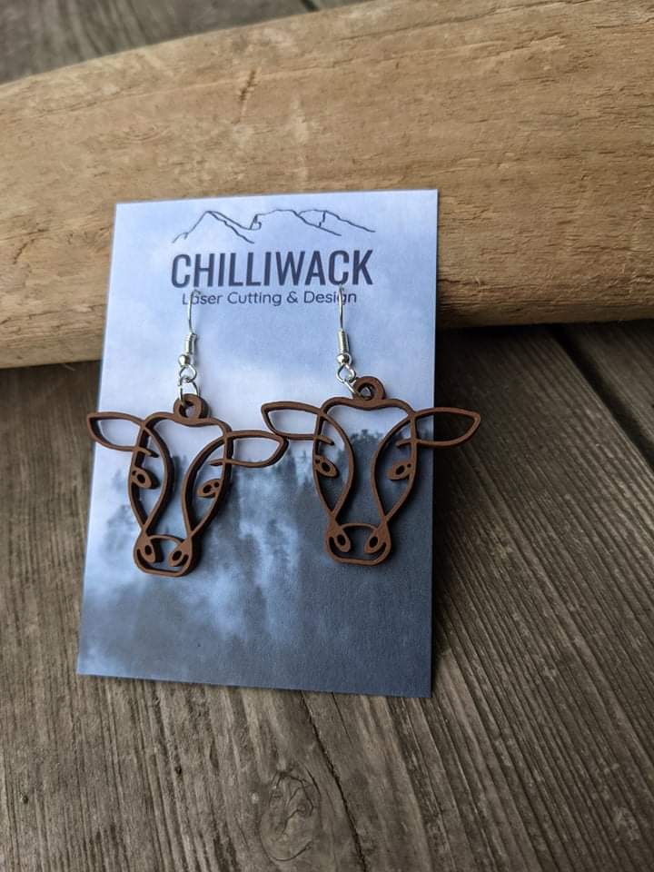 Dangly Wooden Cow Earrings Earrings 12.00